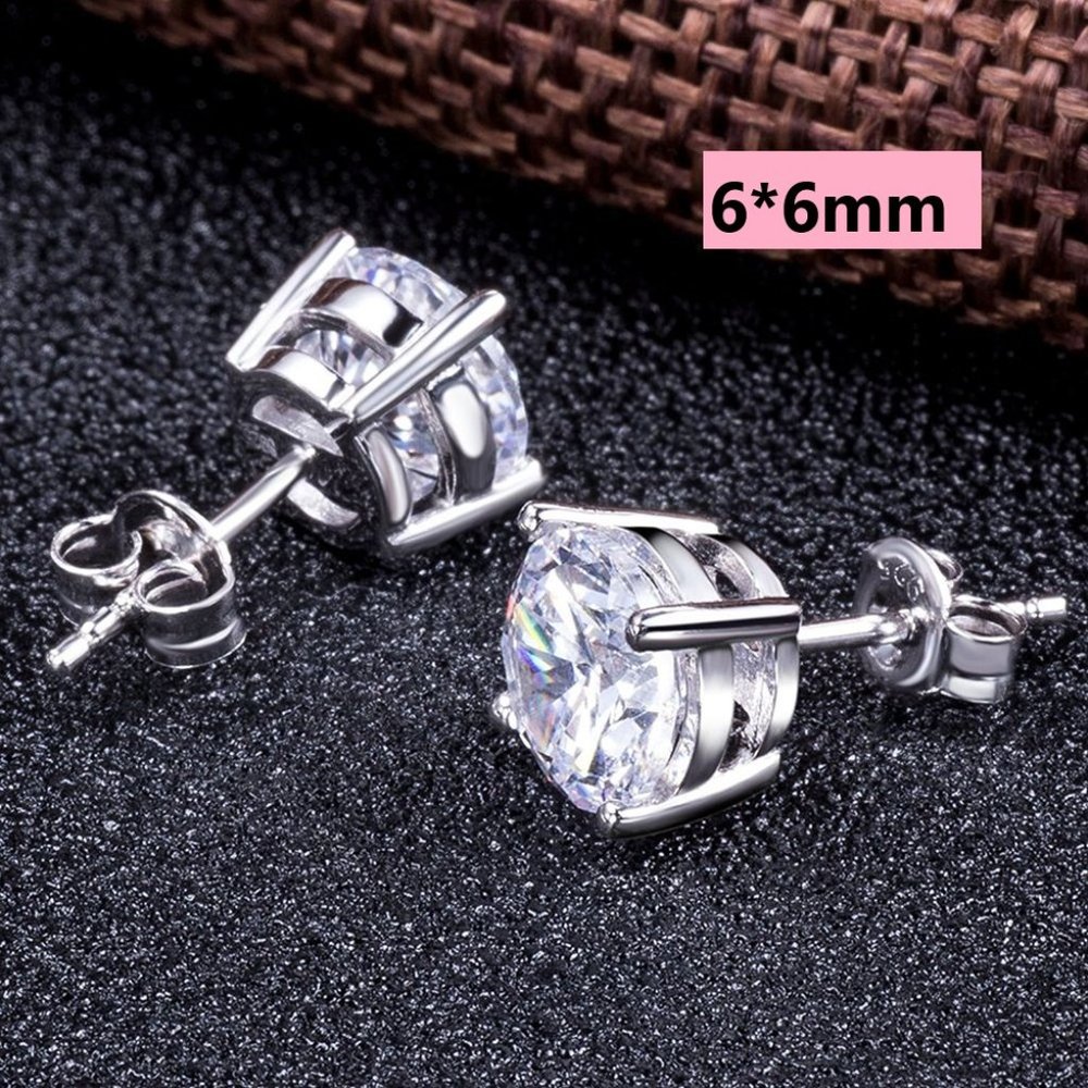 "6MM S925 Sterling Silver CZ Stud Earrings for Women/Girl, US19251015 - Picture 2 of 13